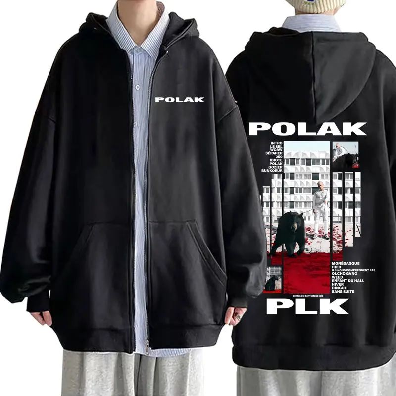 Mens Fashion Zip Up Hoodies - Rapper Plk Polak Baskılı Fermuarlı Kapüşonlu