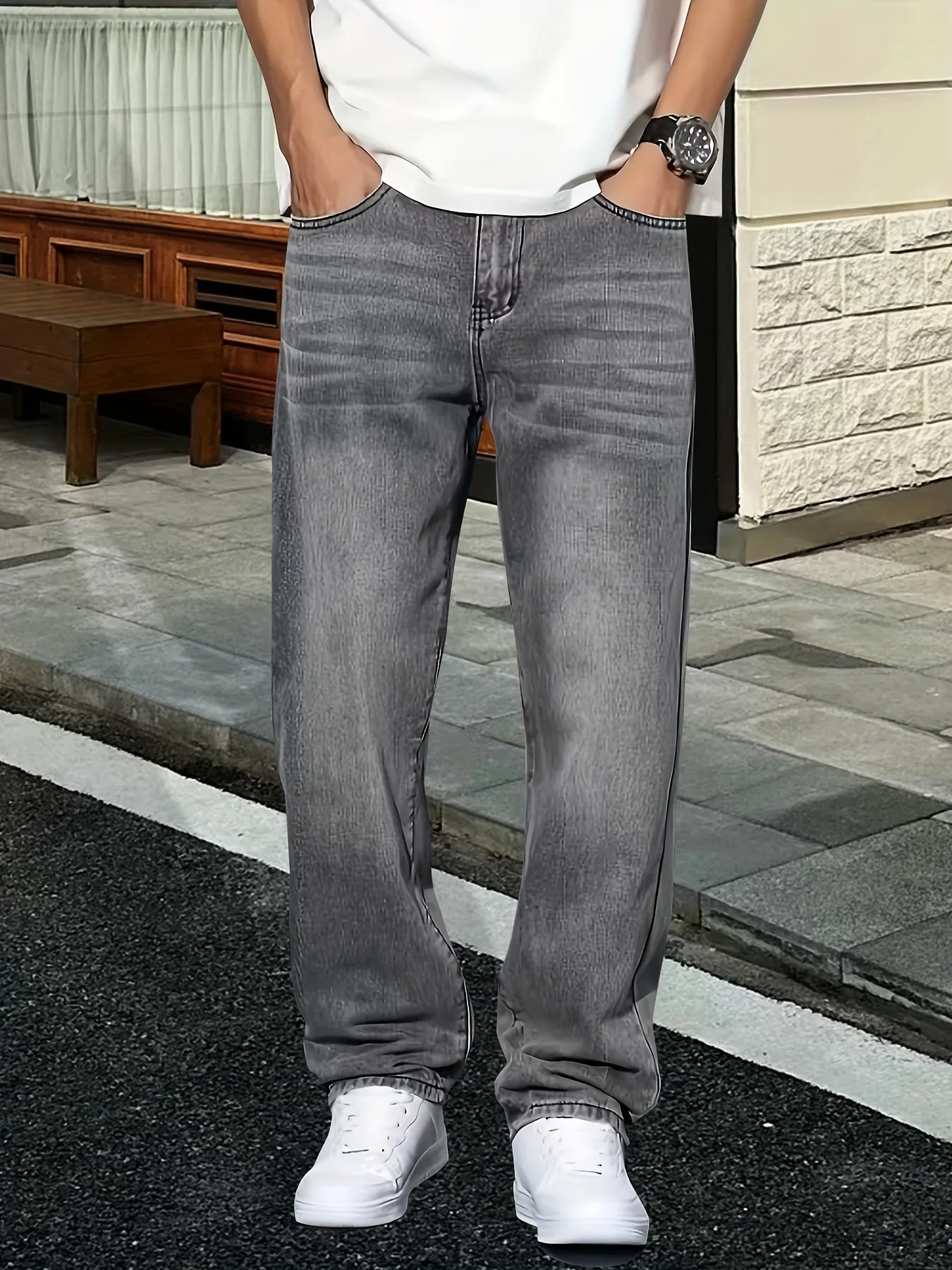 Men'S Fashion Grey Jeans - Erkek modası gri kot pantolon günlük