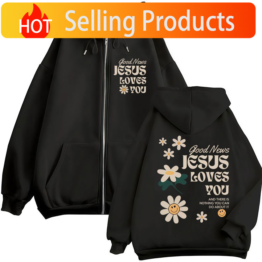 Mens Fashion Zip Up Hoodies - İyi Haber İsa Seni Seviyor Hristiyan