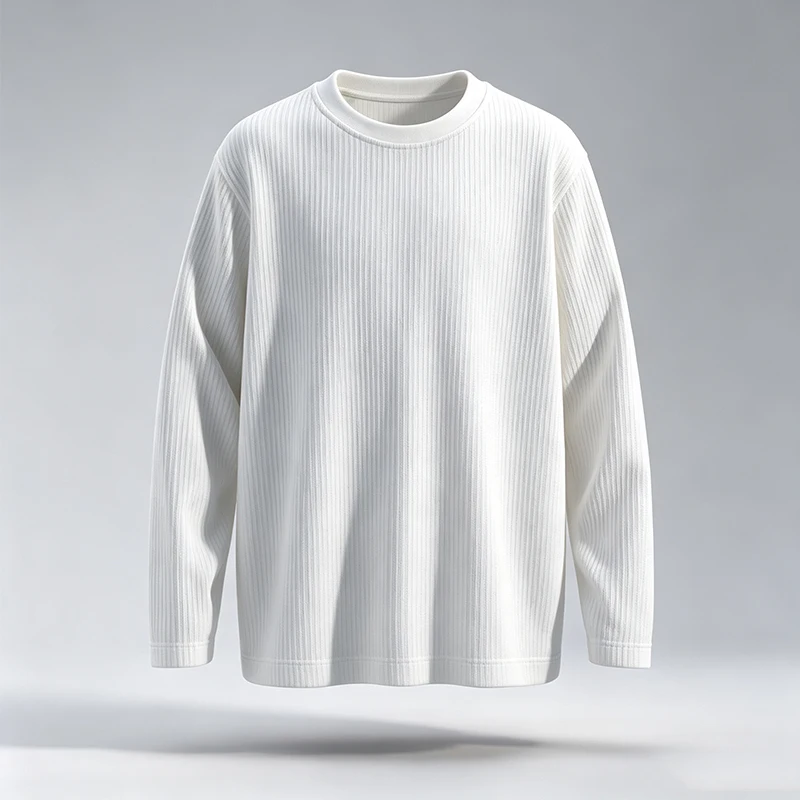 Men'S Fashion T Shirts - Erkekler için Dikey Fitilli, Yuvarlak Yakalı,