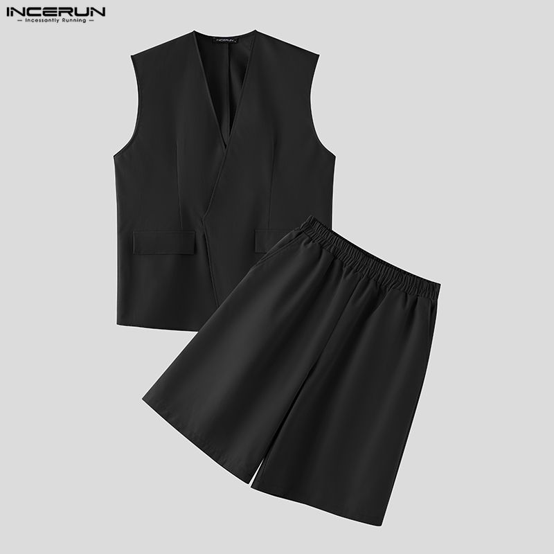 Mens Fashion Summer - INCERUN Erkek Setleri Düz Renk V