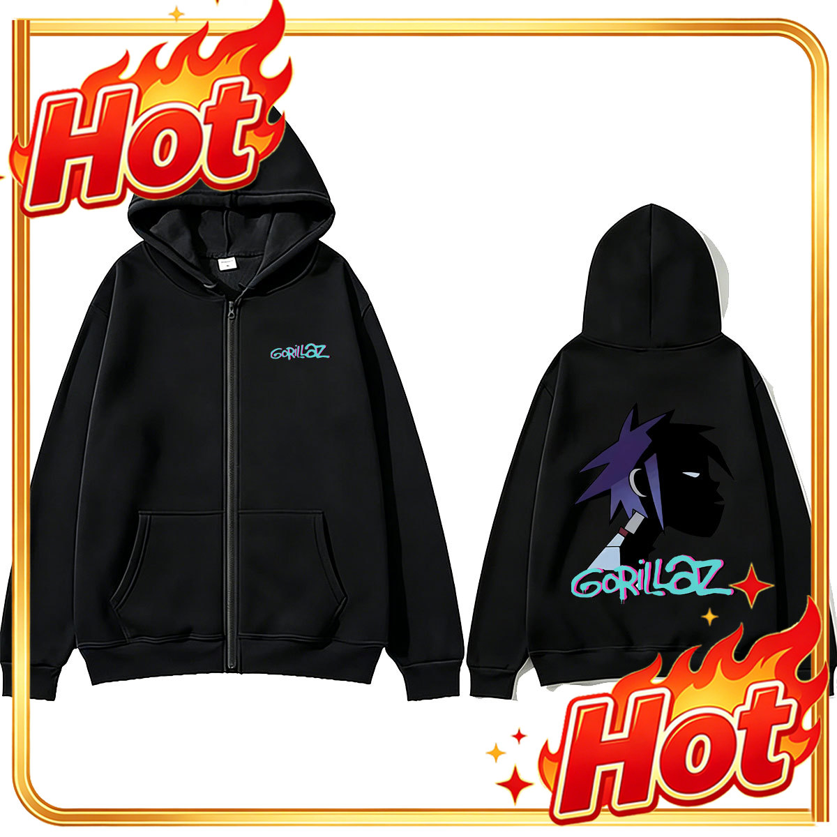 Rock grubu Gorillaz temalı, fe - Mens Fashion Zip Up Hoodies incelemesi ve fiyatı