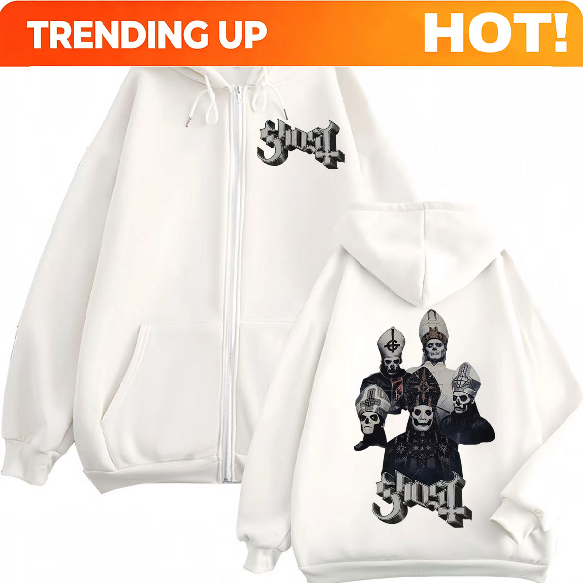 Sıcak Satış Ghost Band Fermuar - Mens Fashion Zip Up Hoodies incelemesi ve fiyatı